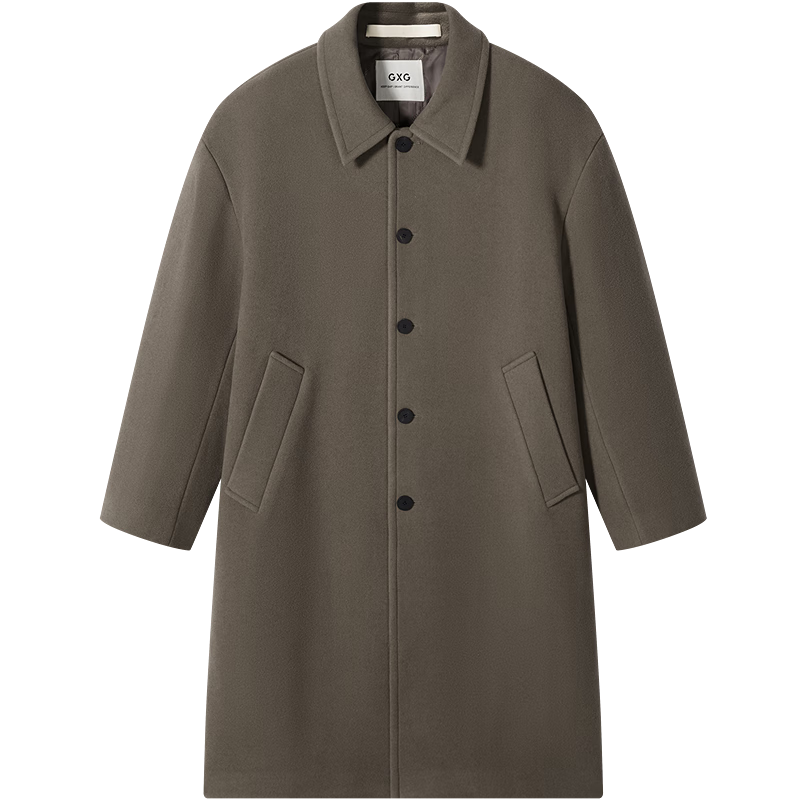 GXG Men's Deep Khaki Loose Warm Commuter Long Coat Deep Khaki 175/L