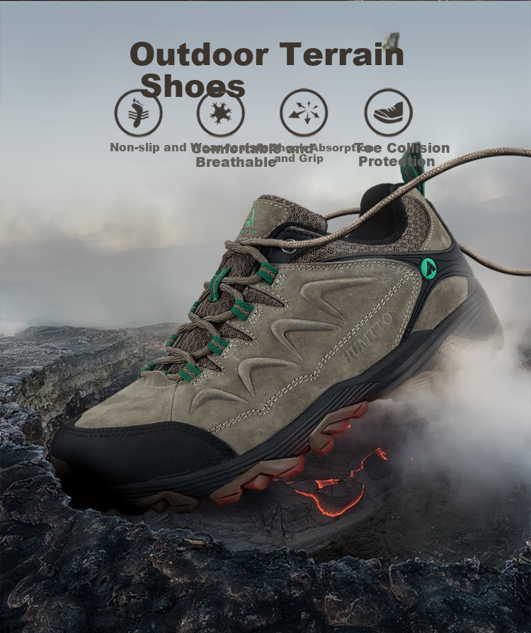 HUMTTO Low-Top Outdoor Hiking Shoes for Men, Shock-Absorbing Non-Slip Mountaineering Boots Breathable Casual Men's Shoes Khaki Size 40 2
