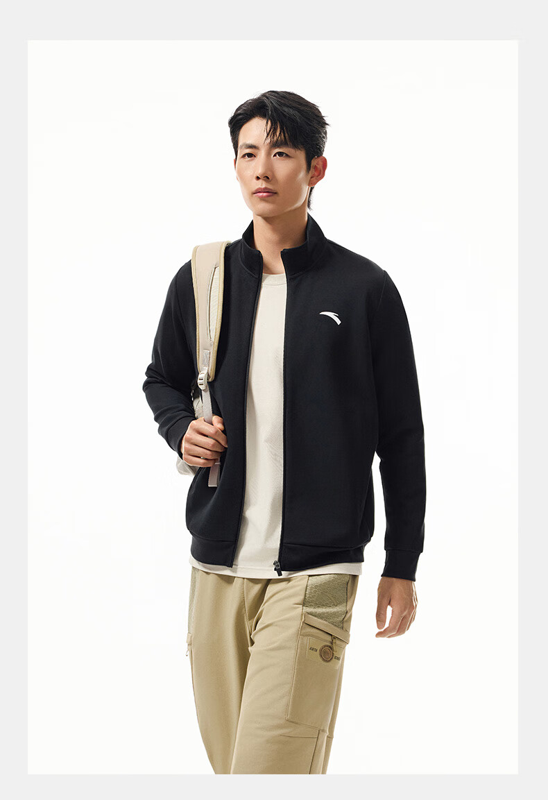 ANTA Fleece-Lined Sports Jacket for Men, Autumn And Winter Knitted Cardigan, Stand-Up Collar Casual Business Jacket, Long-Sleeve Running Training Top 14