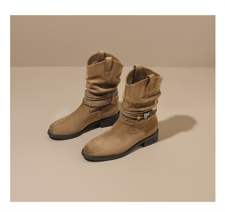 DAPHNE Vintage Western Cowboy Boots Autumn Winter New Mallard French Short Boots Women Tall Boots Suede Coffee 36 4