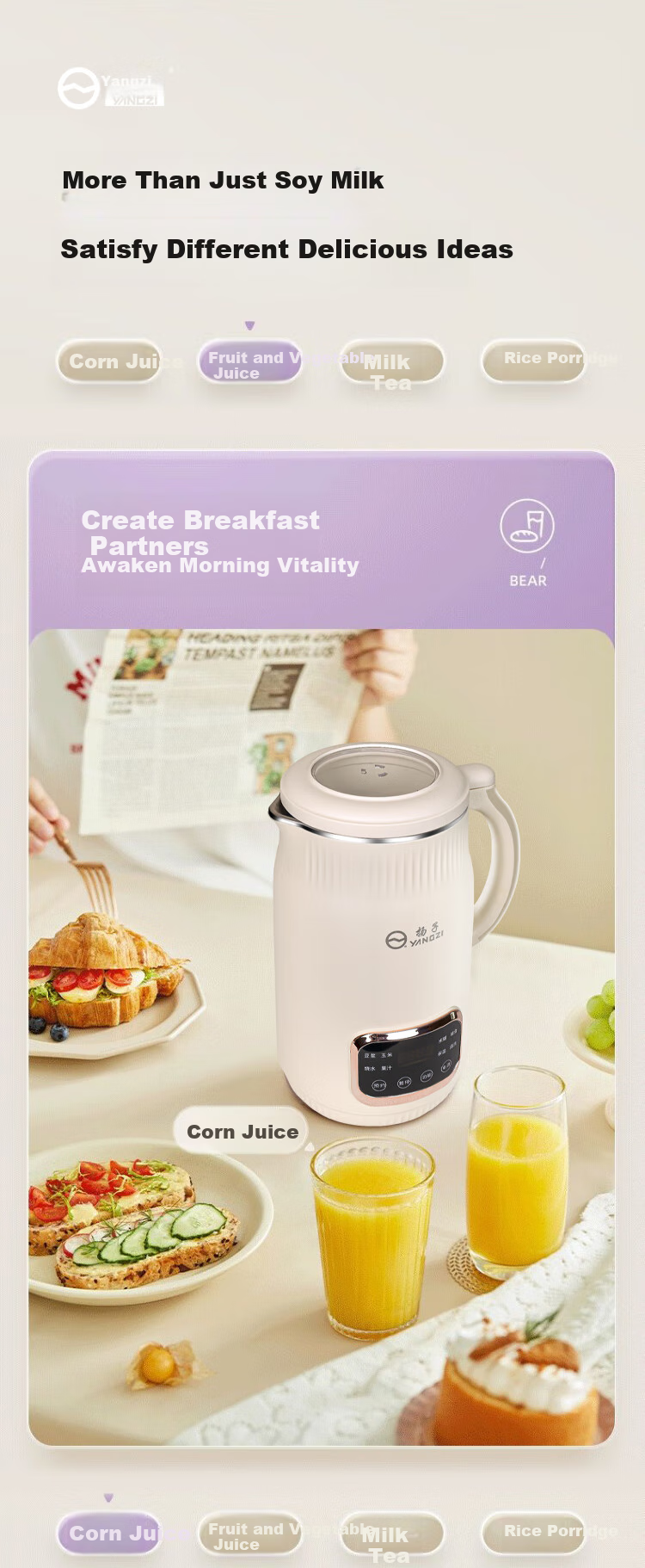YANGZI Blender with Soundproof Cover, Compact Soy Milk Maker, Automatic Juicer, Baby Food Supplement Soy Milk Machine, Multifunctional No-Wash No-Filtration 1.2L [Douyin Popular Model] QHD-009C 8
