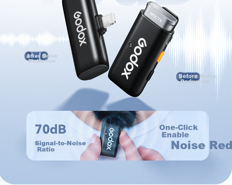 Godox WES Wireless Microphone, Portable Clip-On, for Outdoor Interviews And Recording, Suitable for Various Streamers And Live Broadcasts, Noise Reduction Sound Card, One-To Lighting Versio 4