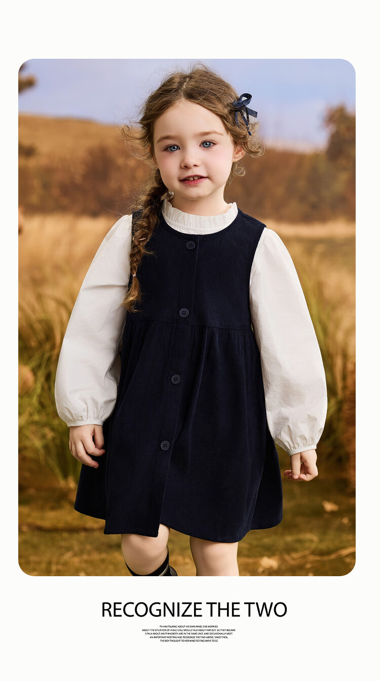ASK JUNIOR Kids Spring Outfit Toddler Ruffled Lined Girls Vest Dress School Style Navy Blue Size 100 3