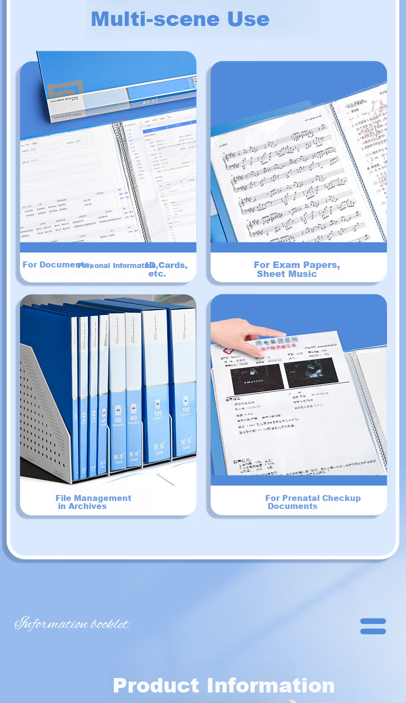 Licao File Folder Document Organizer, 100 Pages, A4 Loose-Leaf Binder with Dividers, Contract Storage Folder, File Organizer with Pages And Sleeves, A4 File Flip Book with Cover 11