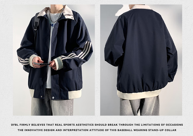 Dingfengbaoluo Men's Workwear Jacket Autumn Loose Stand Collar Baseball Sports Waterproof Casual Jacket MUY01 Light Khaki XL 5