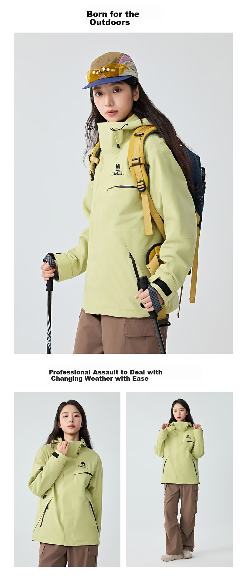 CAMEL [Zhuifengzhe Single-Use] Outdoor Waterproof Windproof Breathable Jacket for Couples Hiking W34CATG603B 11