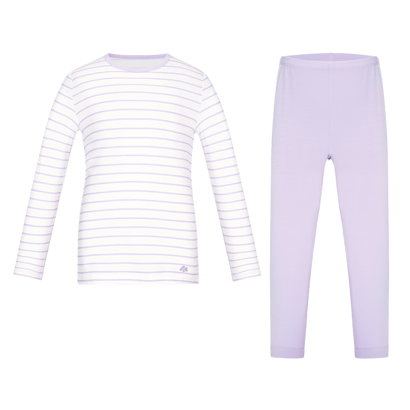 AIMER KIDS Girls' Thermal Underwear Set, Moisture-Wicking And Heat-Generating, Light Warmth Autumn Top And Pants, Purple Striped, Size 170