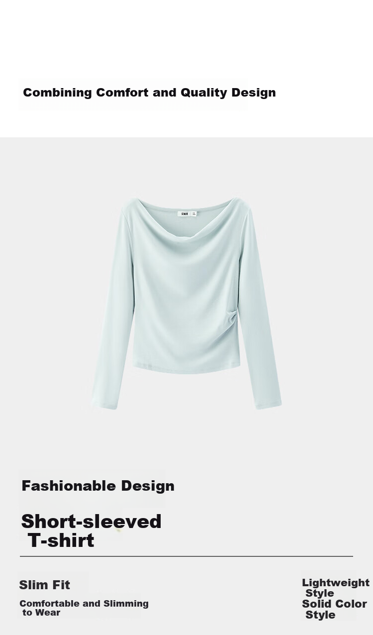 Semir Women's Long Sleeve T-shirt Short Thin Solid Color Design Sense 2025 Autumn Slim Dangling Neck Pullover 107625101001 4