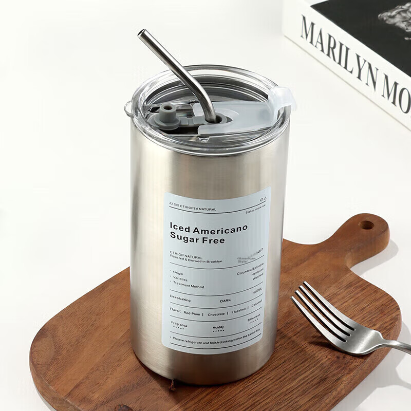 BJ 304 Stainless Steel Coffee Mug, Insulated Cup, Thermal Tumbler, Children's Water Bottle, Double-Layer with Straw, 600ML