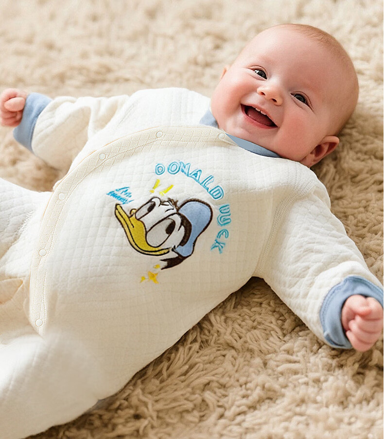 Disney Kids Autumn Winter Newborn Three-Layer Warm Cotton Thermal Home Romper Peach Pink White 017 90cm 2