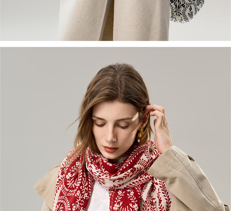ELLE [Gift Box Set] 100% Pure Wool Women's Scarf Shawl Printed Gift for Mom Girlfriend 11
