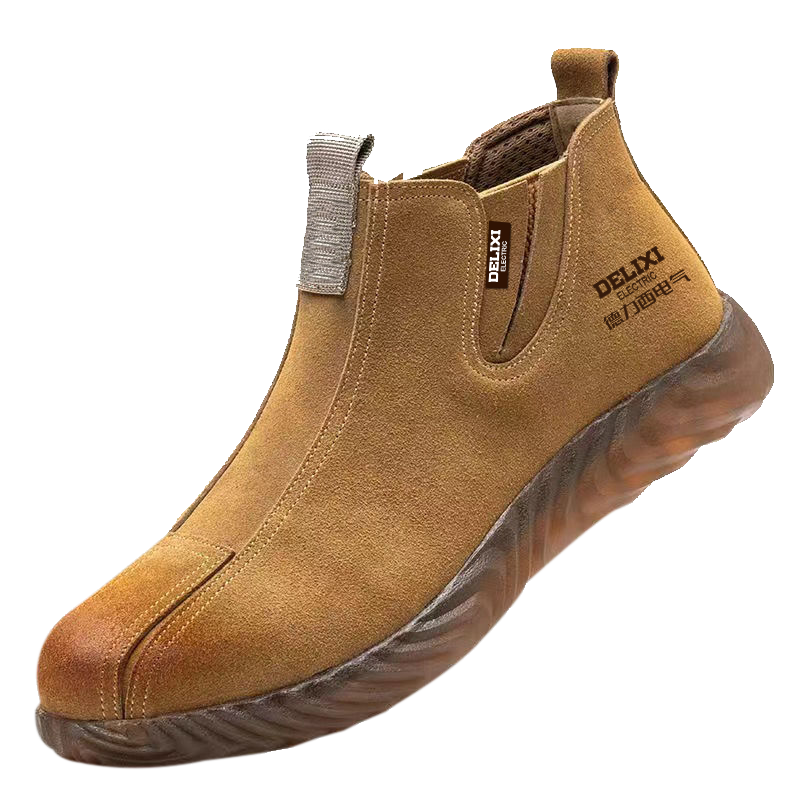 DELIXI ELECTRIC Men's Work Safety Shoes Suede Leather Steel Toe Anti-Smash Puncture Slip-Resistant Wear-Resistant Welding Fireproof Protective Shoes