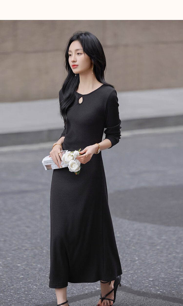 Demana [Outline Paper Doll] Spring Autumn Korean Style Sexy Hollow Ribbed Knit Long Dress for Women 14