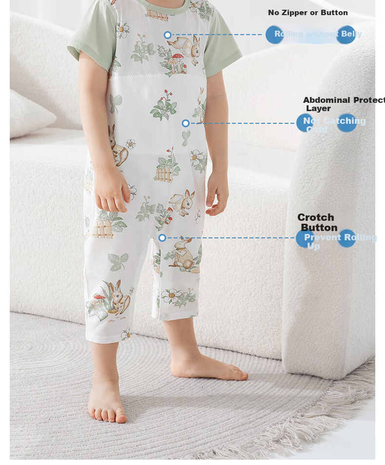 Beitaisi Children's One-Piece Pajamas, Summer Thin Style, 2026 New Pure Cotton Design, Short-Sleeve Bodysuit for Boys And Girls, Home Wear 13