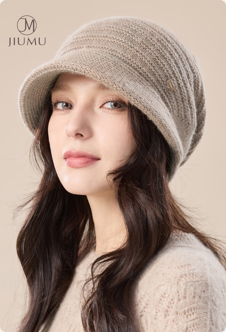 JIUMU Women's Thickened Warm Sheep Wool Knit Beanie Hat Autumn Winter Cold Weather Slouchy Hat 1
