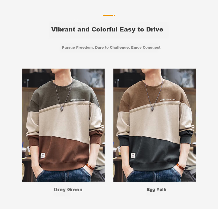 JEEP Men's Sweatshirt, Spring And Autumn Trendy Loose Long-Sleeve T-Shirt, Casual Top for Men, Gray-Green, 2XL 3