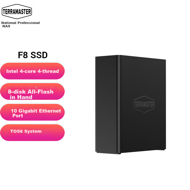 TERRA MASTER F8 SSD All-Flash 8-Bay NAS Network Storage, Team Collaboration, Private Cloud, File Sharing And Backup, Computer And Mobile Device Expansion (4-Core 8GB RAM)
