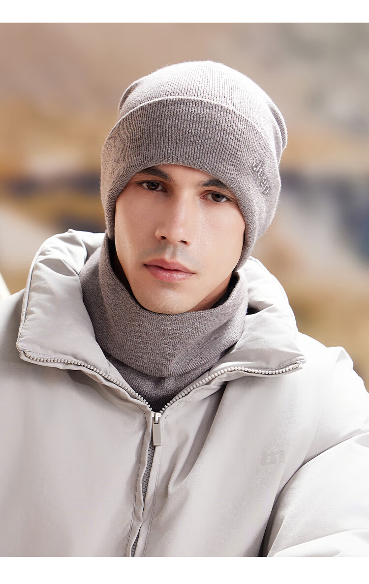 JEEP Men's Autumn Winter Knitted Hat Fleece Lined Warm Neck Warmer Thickened Woolen Beanie Ear Protection Cold Resistant Hat Black 12