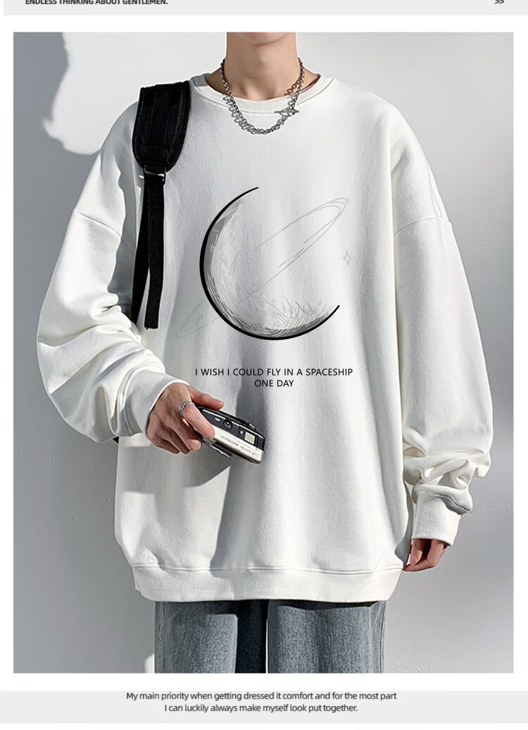 NASA GISS Official Streetwear Men's Autumn Trendy Printed Loose Fit Crewneck Pullover Jacket Black XL 5