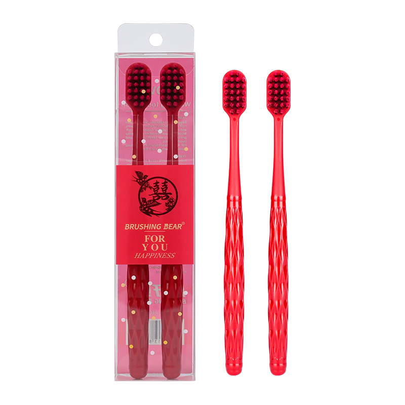 BRUSHING BEAR Soft Bristle Toothbrush Wide Head Gum Care Sam Style New Year Wedding Celebration Gift Set for Men and Women, 2 Pieces