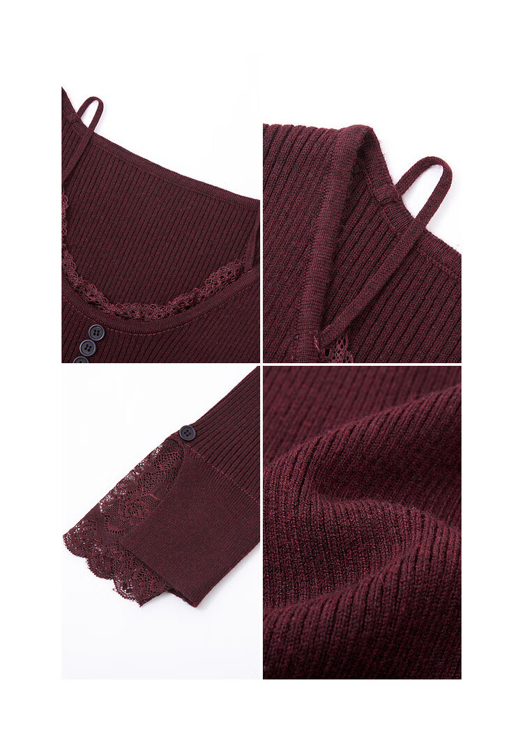 MT Slim Fit Short Wool Blend Lace Splice U-Neck Knit Sweater for Women - Autumn Collection 10