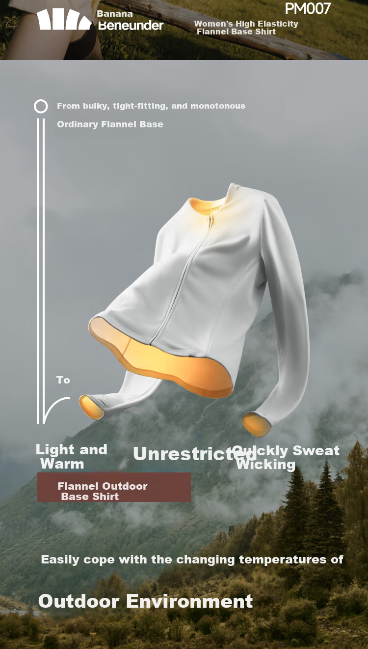 Beneunder Fleece Double Zipper Top for Women, Slim Fit, Elastic Long Sleeve, Skin-Friendly Inner Layer Base Shirt PM007 3
