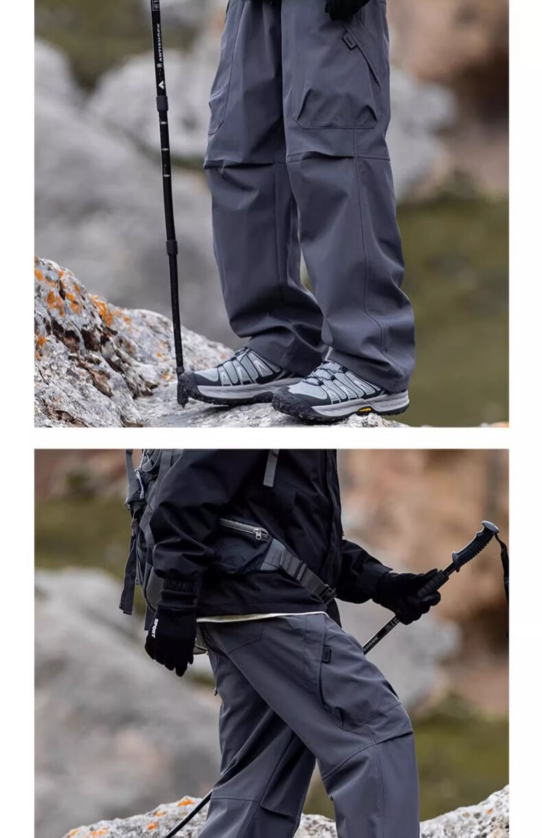 JEEP SPIRIT Men's Casual Pants Autumn Winter Hiking Three-Proof Tactical Cargo Pants Obsidian Black [Composite Fabric] XL 23
