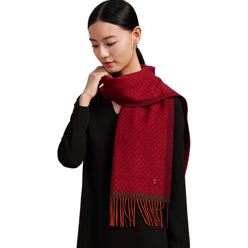 Shanghai Story 100% Wool Scarf Couple Birthday Gift Shawl New Year Gift Box Simple Warm Red Neck Warmer