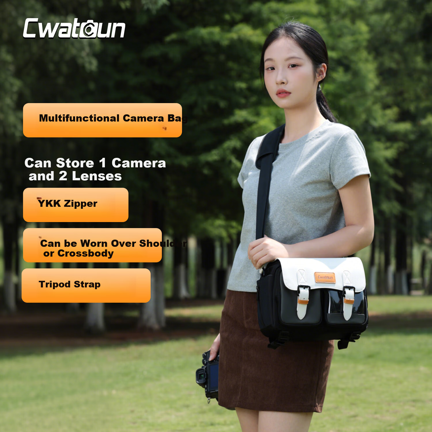 CWATCUN Shoulder Camera Bag, Crossbody Photography Bag, Large Capacity Waterproof Backpack Suitable for Fuji, Sony, Nikon, Cano