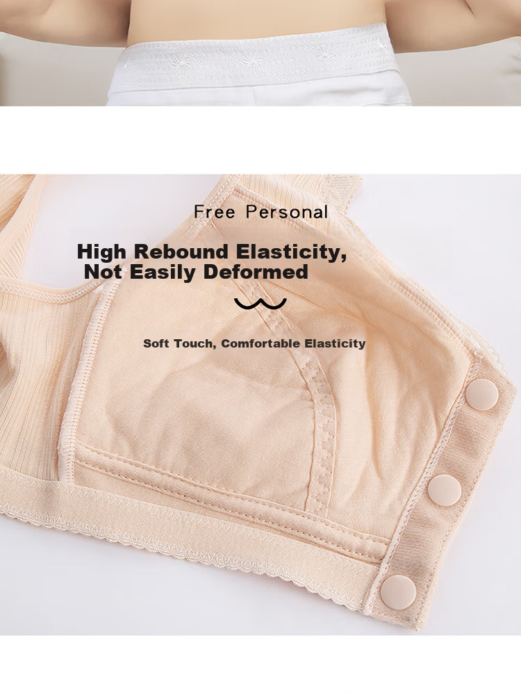 LangSha Mom's Underwear, Women's Plus Size Front-Closure Bra, Wireless Middle-Aged And Elderly Vest-Style Women's Brassiere, Skin Color, Size 36 9