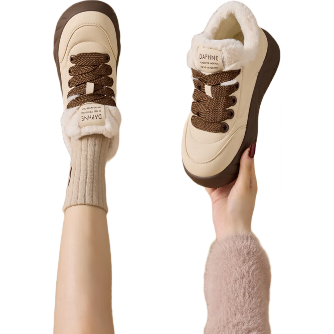 Daphne Women's Snow Boots 2025 New Winter Plush Thickened Thick Sole Warm Cotton Shoes Brown Size 35