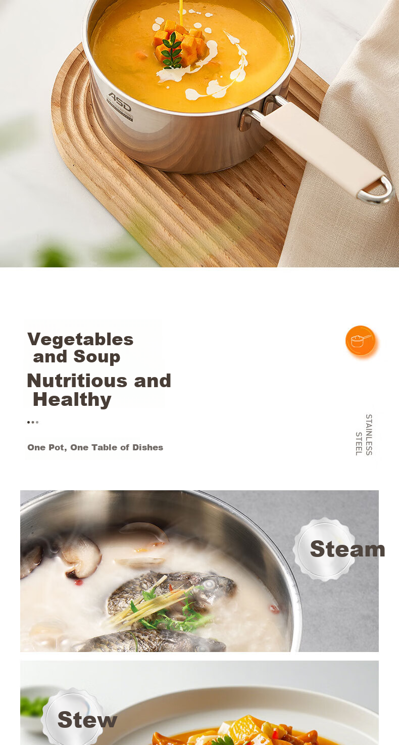 ASD Milk Pot, 316L Stainless Steel, Baby Food Pot, Small Milk Pot, Thickened, Suitable for Gas And Induction Stoves, NS18B15WG 8