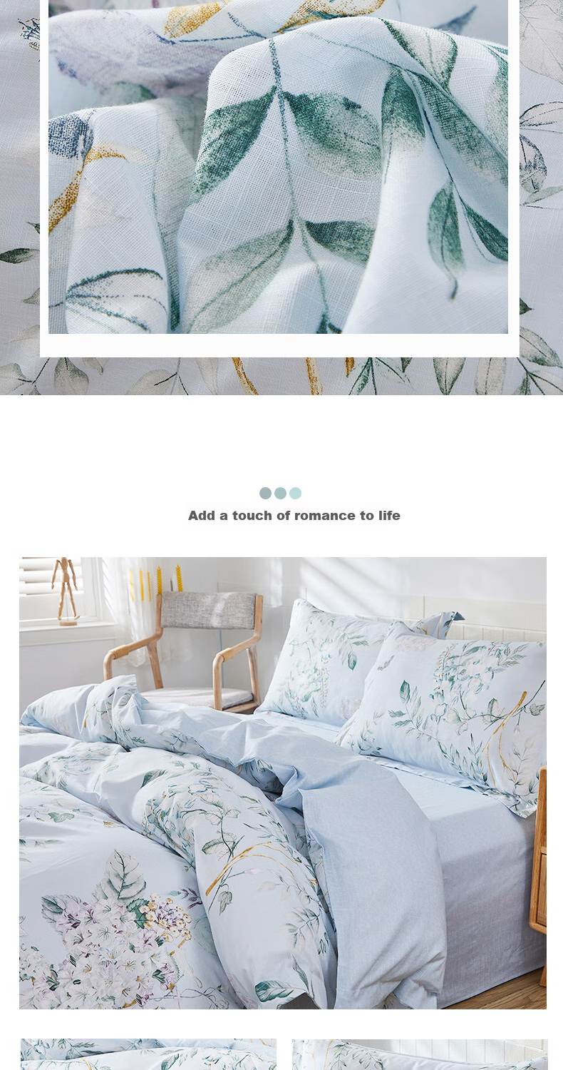 Hengyuanxiang Pure Cotton Four-Piece Bedding Set, 100% Cotton, 21-Count Bamboo Cotton Bedsheet, Duvet Cover, Bedsheet Set for All Seasons, Spring Day Letter 200*230cm 4