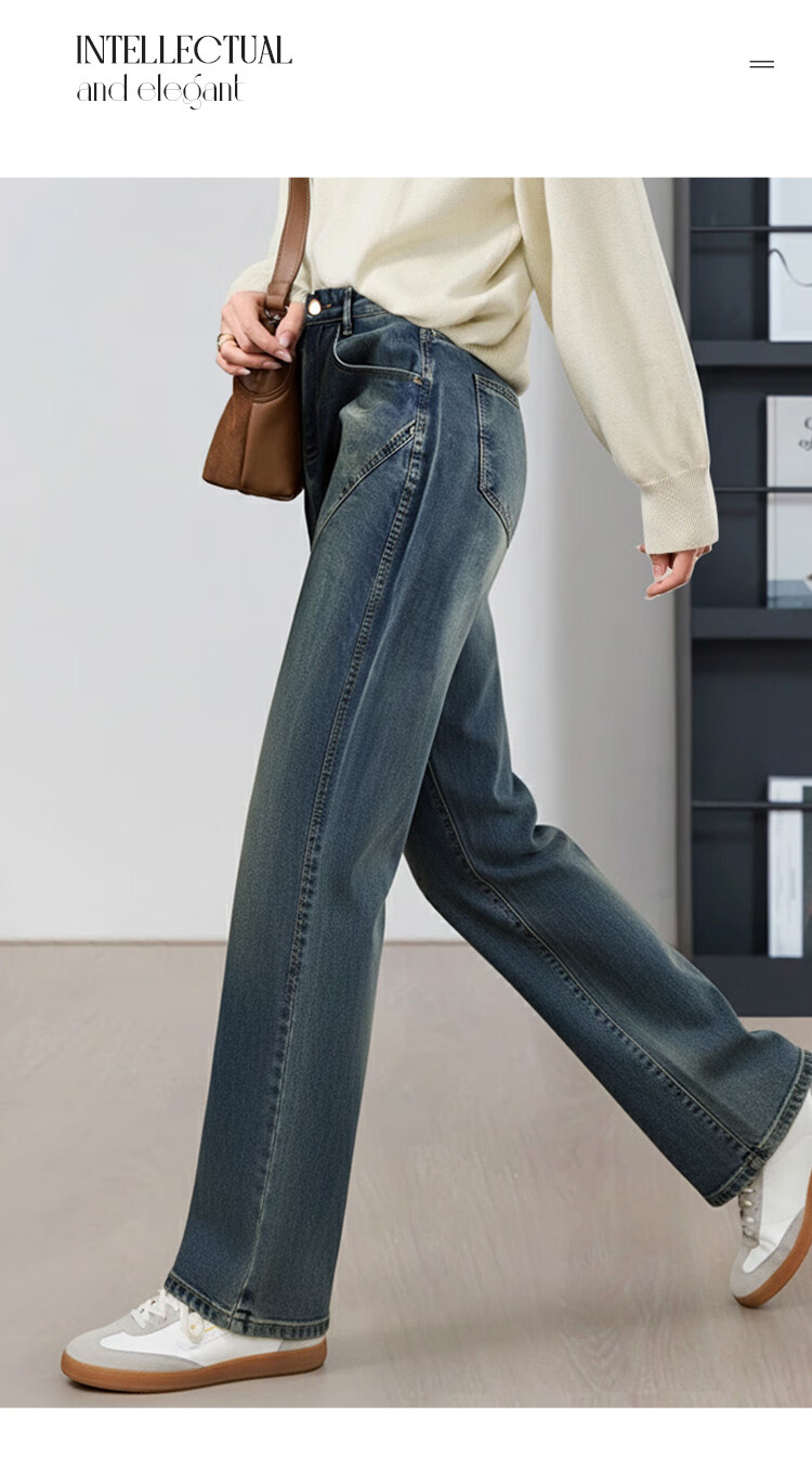 Chushen Women's Spring and Autumn High Waist Slim Straight Vintage Denim Jeans S51N063 16