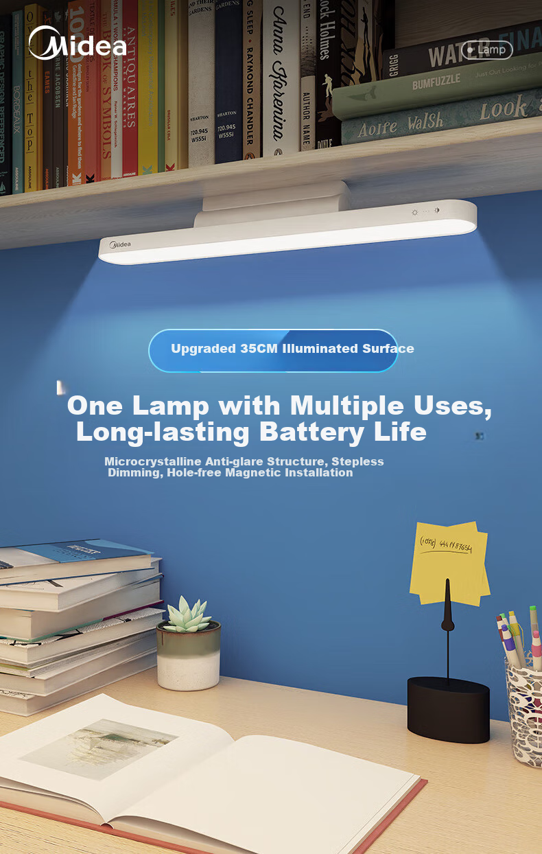 Midea LED Remote Control Desk Lamp, Study-Specific Magnetic Lamp, Cool Lamp, Dorm Bedside Suction Lamp, Home Rechargeable Lamp 1