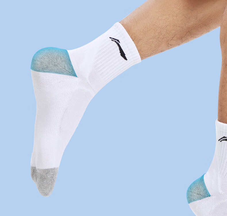 LI-NING Unisex Sports Socks Antibacterial Autumn Winter Running Basketball Badminton Sweat-Absorbing Breathable Mid-Calf Socks 3 Pairs White Gray One Size 5