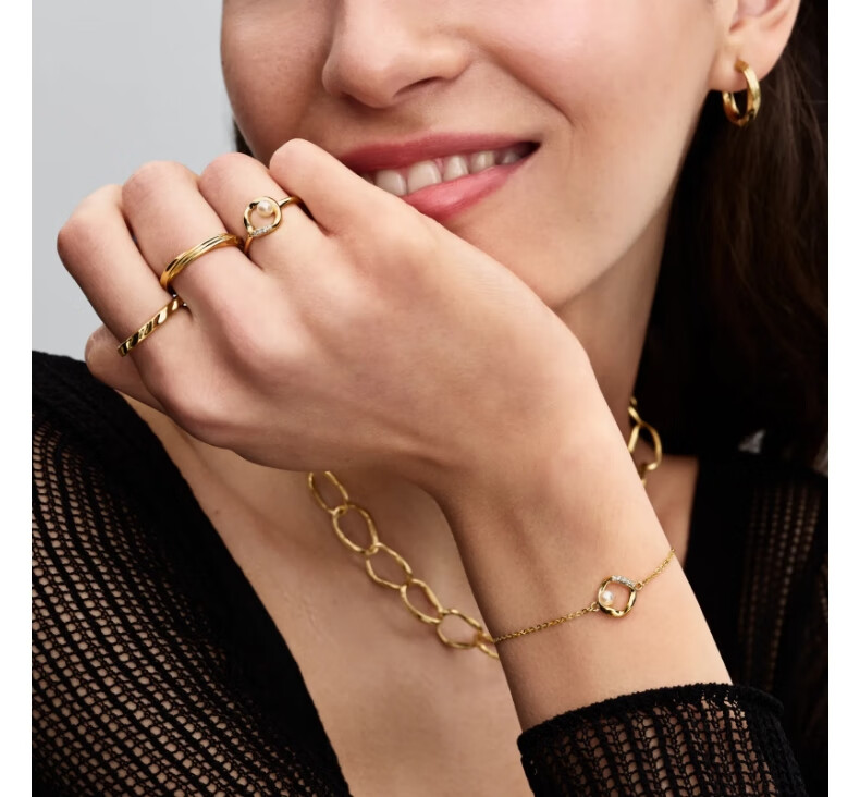 Pandora Essence "Don't Cry" Round Pearl Bracelet, Gold Elegant Exquisite Birthday Gift for Girlfriend 1