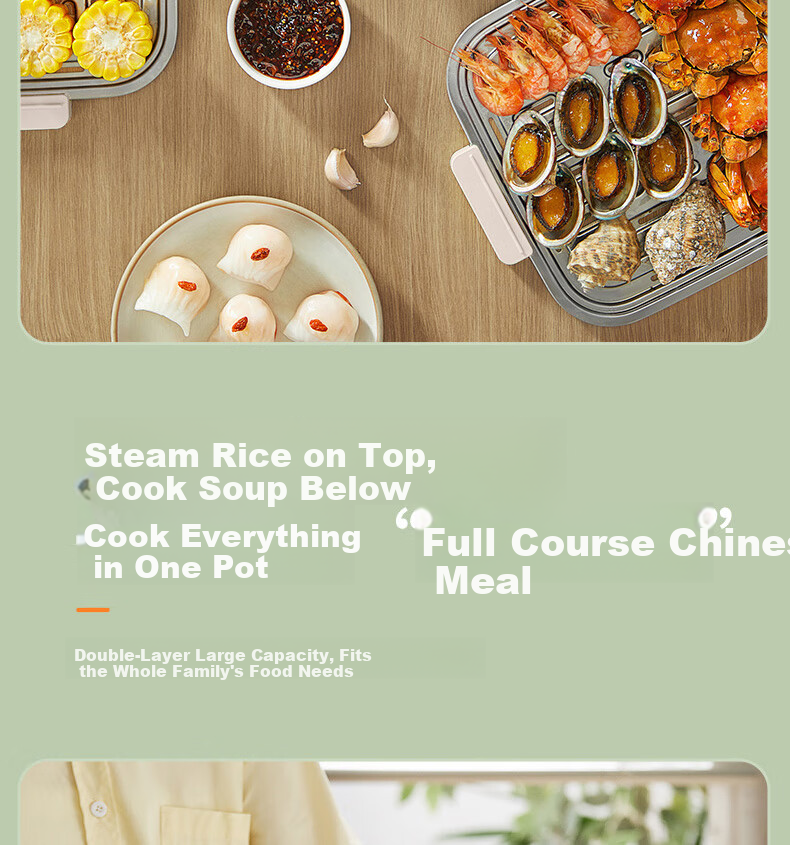 Joyoung Household 10L Double-Layer Multifunctional Electric Steamer Pot, Breakfast Pot, Electric Cooking Pot, Steamed Bun Pot DZ100HG-GZ605 10