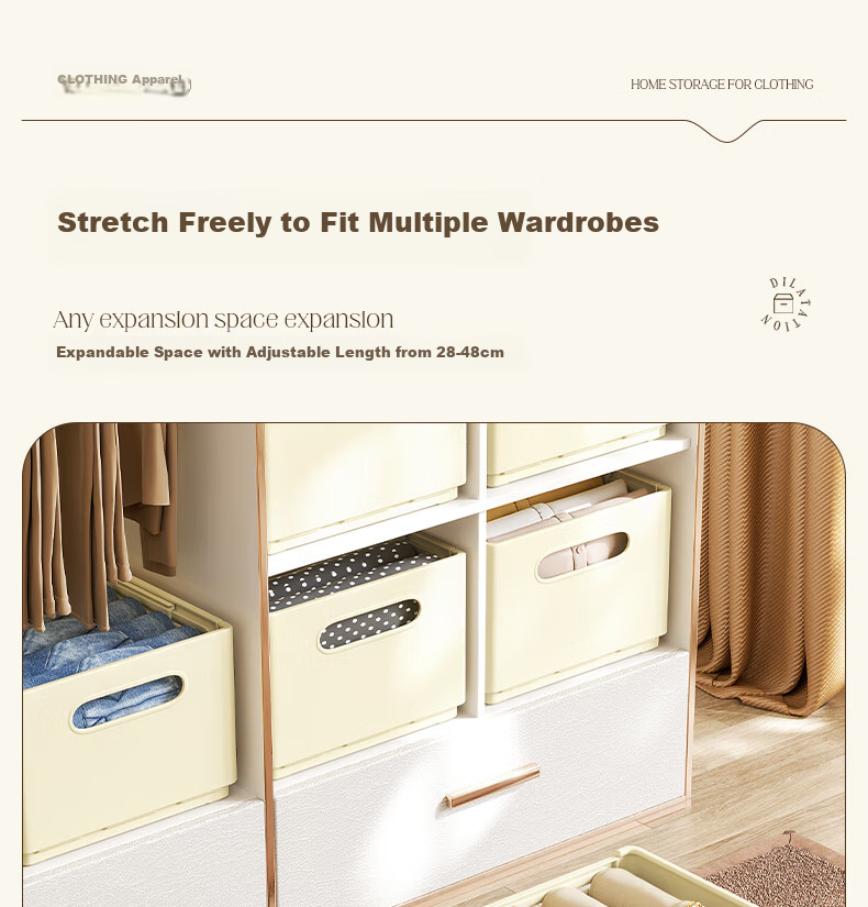 Bangnimeijia Wardrobe Storage Box, 2-Pack, Pants Organizer Drawer-Style, Extendable, Eco-Friendly PP, Cream Color 3
