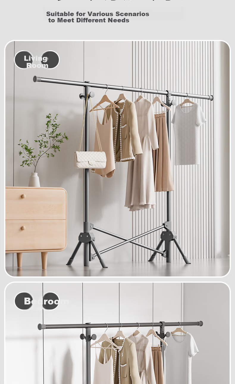 MAPLE FASHION Foldable Portable Clothes Drying Rack, Indoor Single-Pole Laundry Stand, Balcony Quilt Drying And Hanging Rod, 1.6 Meters, Gray 9