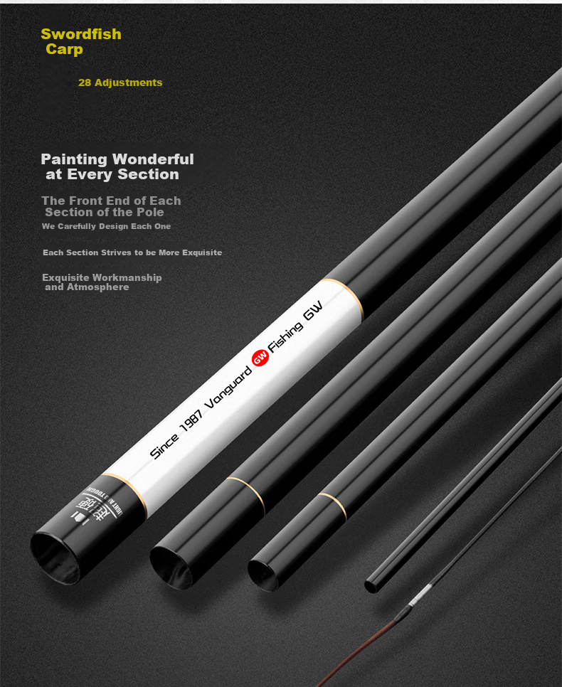GW Fishing Rod Jian Shou Lian Second Generation Strong And Durable, 28 Sections, 5.7 Meters, All-Purpose Big Fish Rod, Ultra-Light And Ultra-Hard, High Carbon Rod for Platform Fishing 6