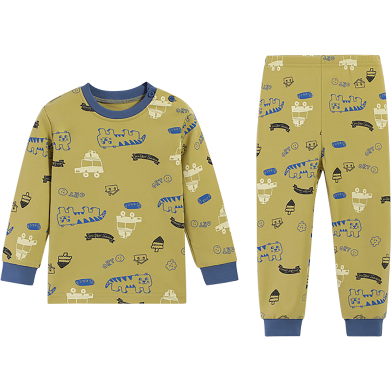 YUZHAOLIN Children's Pajamas for Boys And Girls, Autumn Underwear Set, Pure Cotton Underwear Set, 10A Antibacterial And Anti-Static, Cartoon Little Tiger Desig