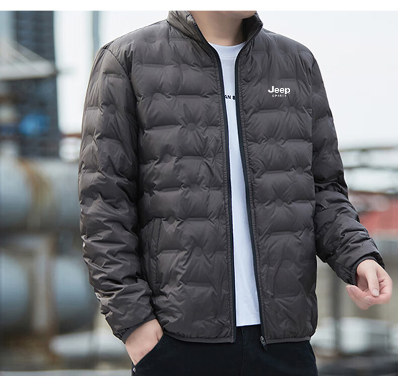 JEEP SPIRIT Men's Autumn Winter Down Jacket Stand Collar Casual Loose Fit Plus Size Coat Black XL 3