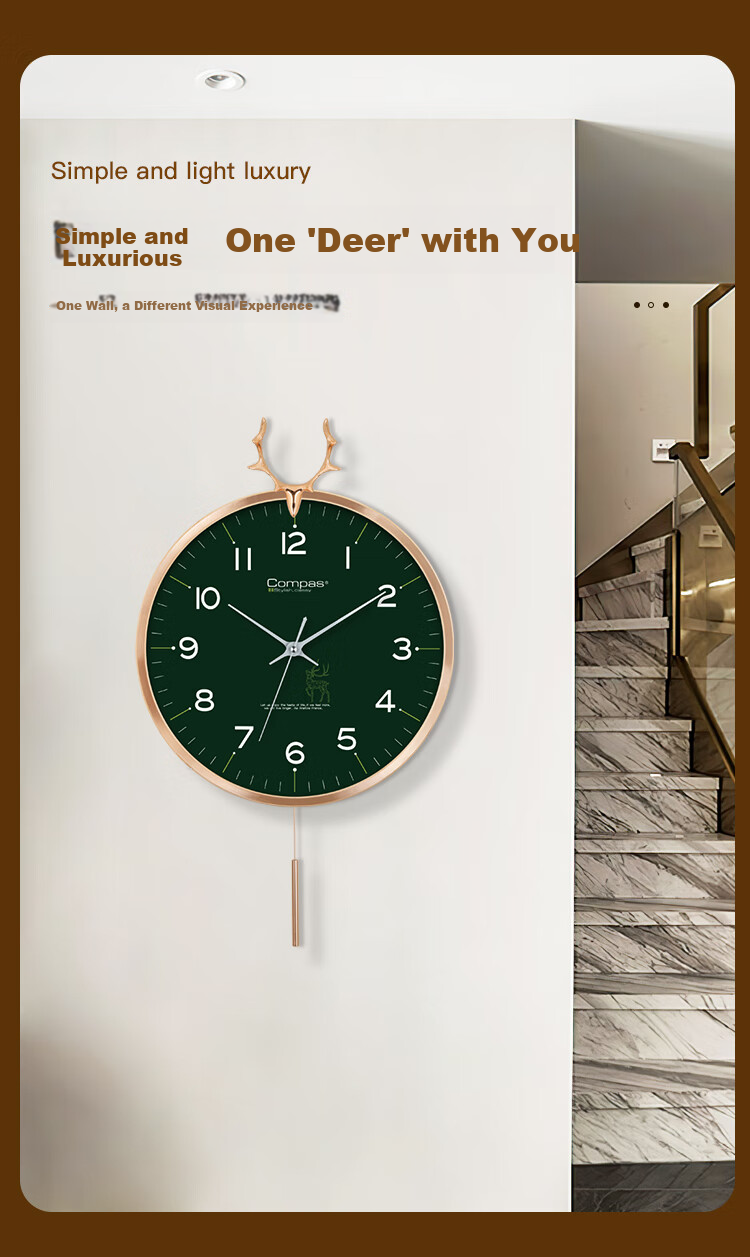 Compas Wall Clock for Living Room, European Style Creative Clock, Bedroom Quartz Wall Clock C3245 Green 36cm 2
