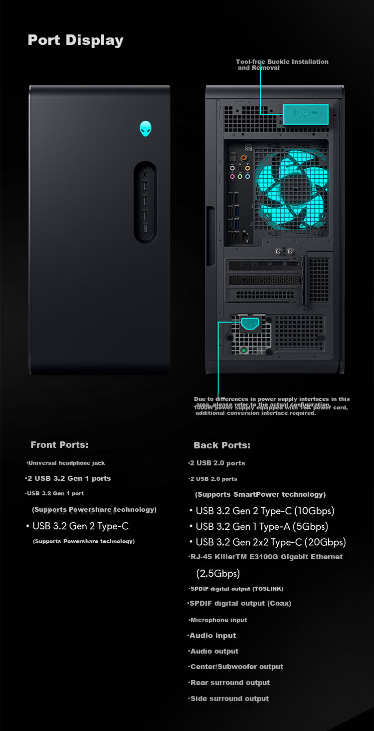 Alienware Gaming Desktop Computer Area-51 High-End E-Sports Gaming PC (Ultra 9 64GB 2TB RTX5080) Starry Silver Water-Cooled Black Myth: Wukong 80L AI Graphics Statio 24