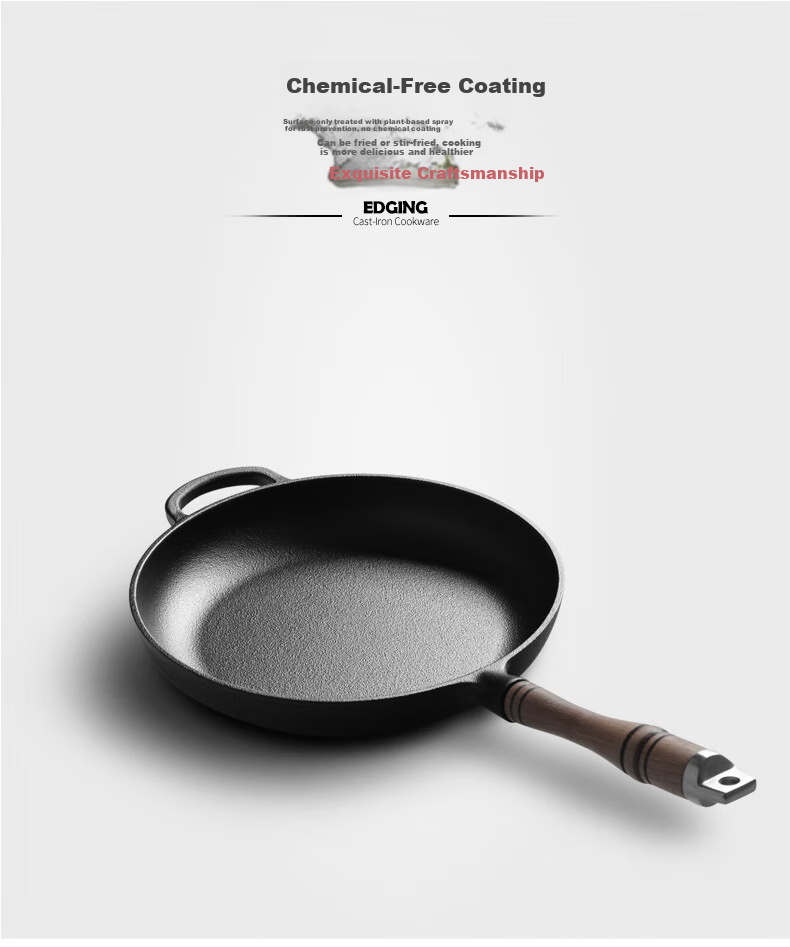 Dianjiang Flat Bottom Frying Pan, 28cm Non-Coated Cast Iron Pan, Thickened Breakfast Egg Frying Pan, Pancake Griddle, Steak Pan, Compatible with Induction Cooker 2