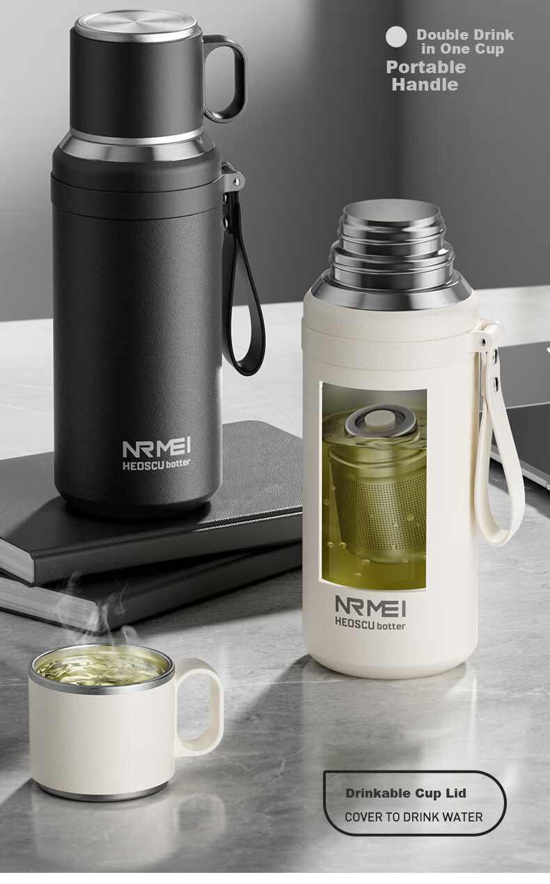 NRMEi Magnetic Insulated Mug, Large Capacity, Men's Tea Infuser, 316 Stainless Steel, Portable, Tea Steeping, Magnetic Pop-Up Thermos Water Cup for Me 2