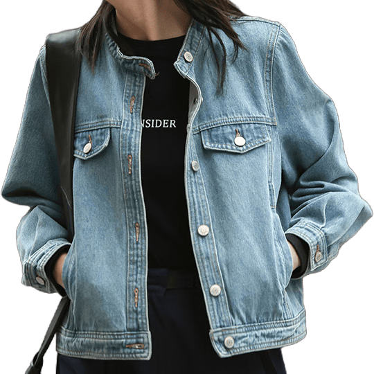 Dme Small Round Neck Denim Jacket Spring Straight Shoulder Sleeve Slim Fit Short Denim Jacket