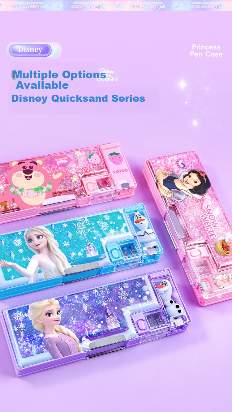 Disney Sand Art Pencil Case for Girls, Children And Elementary School Students, Multifunctional Plastic Pencil Box with Double Layers, School Supplies, Elsa Princess Graduation Gift 7