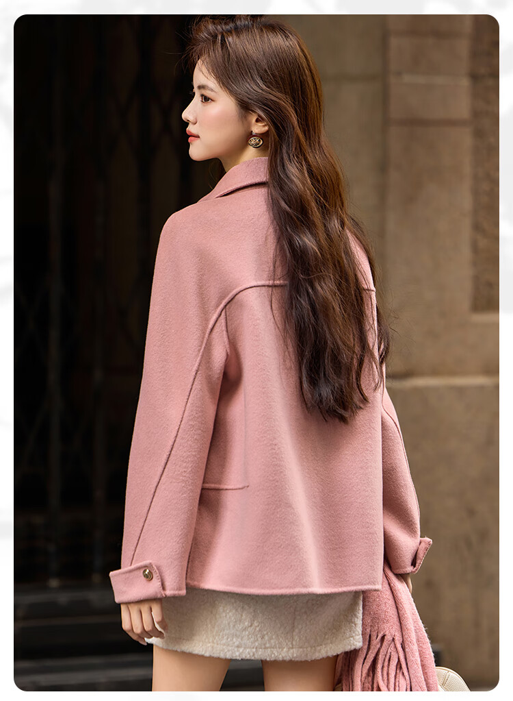 Bailuyu Lapel Full Wool Double-Sided Felt 25 Winter New Straight Slim Short Coat Jacket Women Almond Color S 7
